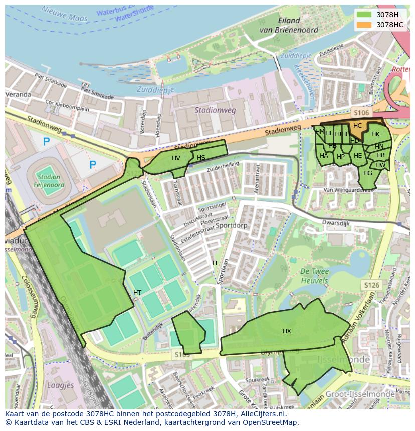 Afbeelding van het postcodegebied 3078 HC op de kaart.