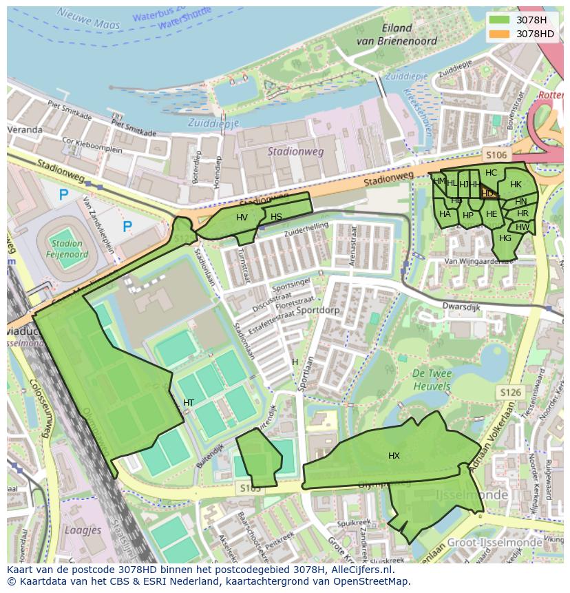 Afbeelding van het postcodegebied 3078 HD op de kaart.