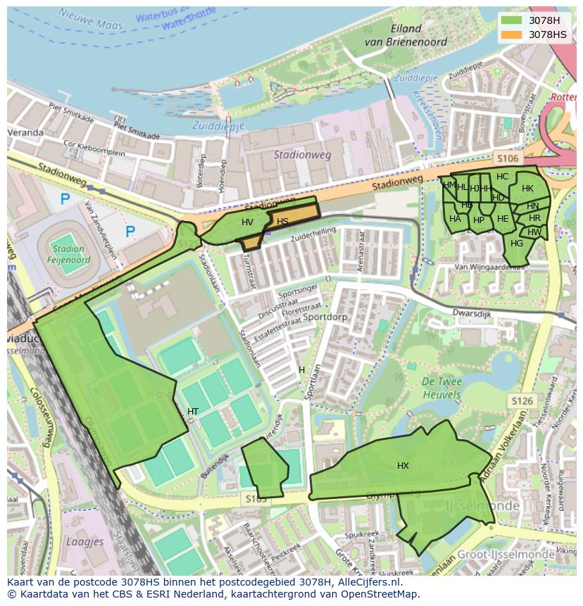 Afbeelding van het postcodegebied 3078 HS op de kaart.