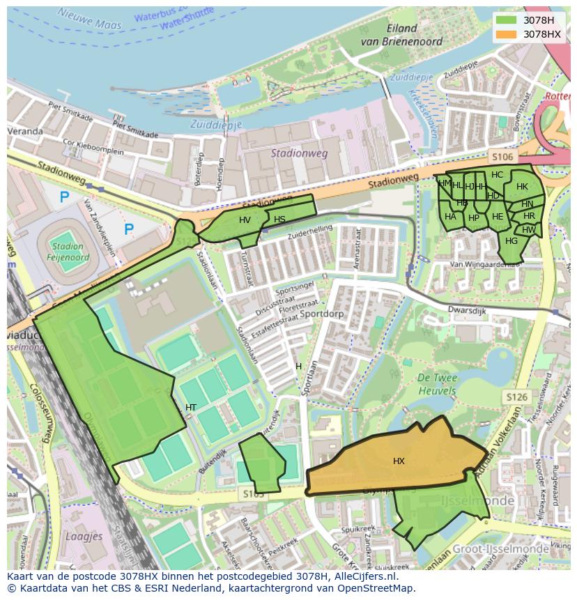 Afbeelding van het postcodegebied 3078 HX op de kaart.