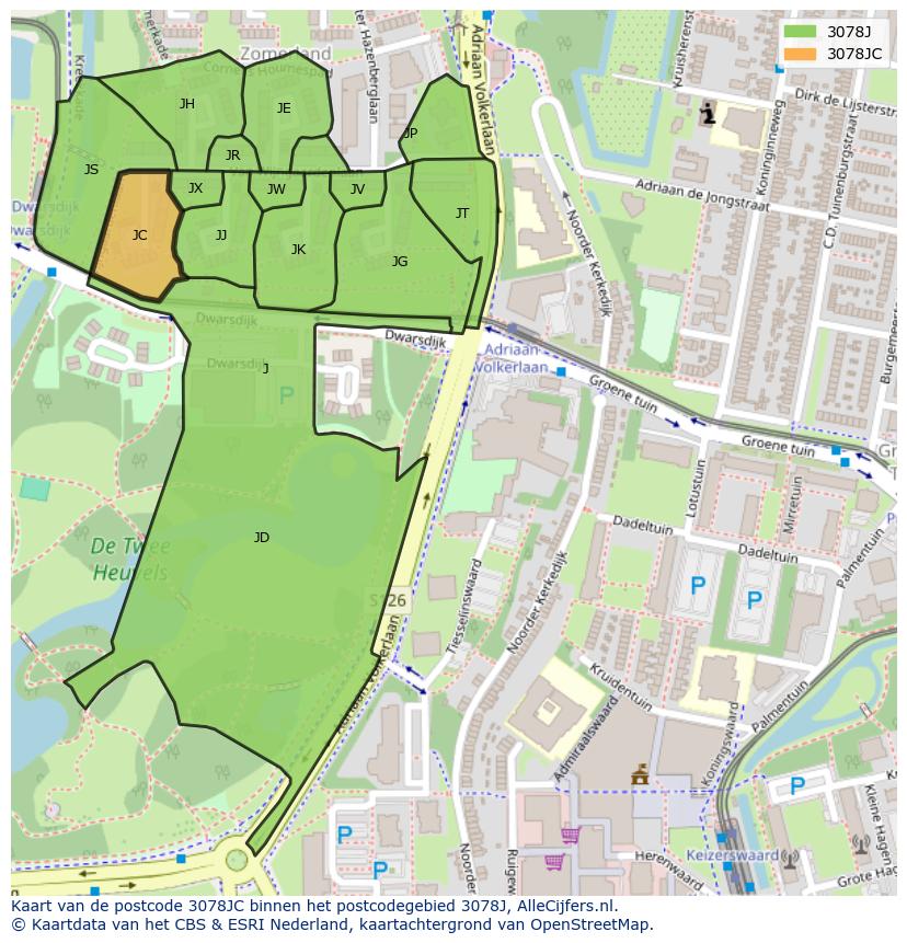 Afbeelding van het postcodegebied 3078 JC op de kaart.