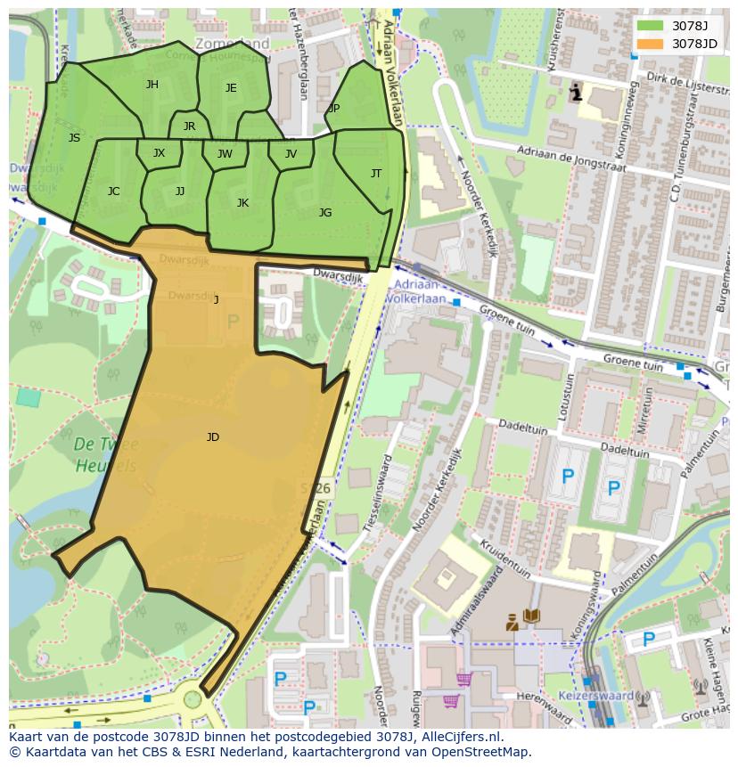 Afbeelding van het postcodegebied 3078 JD op de kaart.