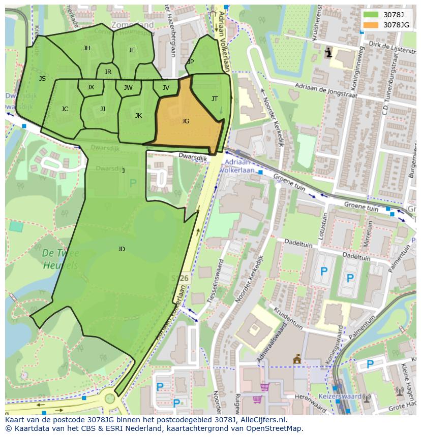 Afbeelding van het postcodegebied 3078 JG op de kaart.