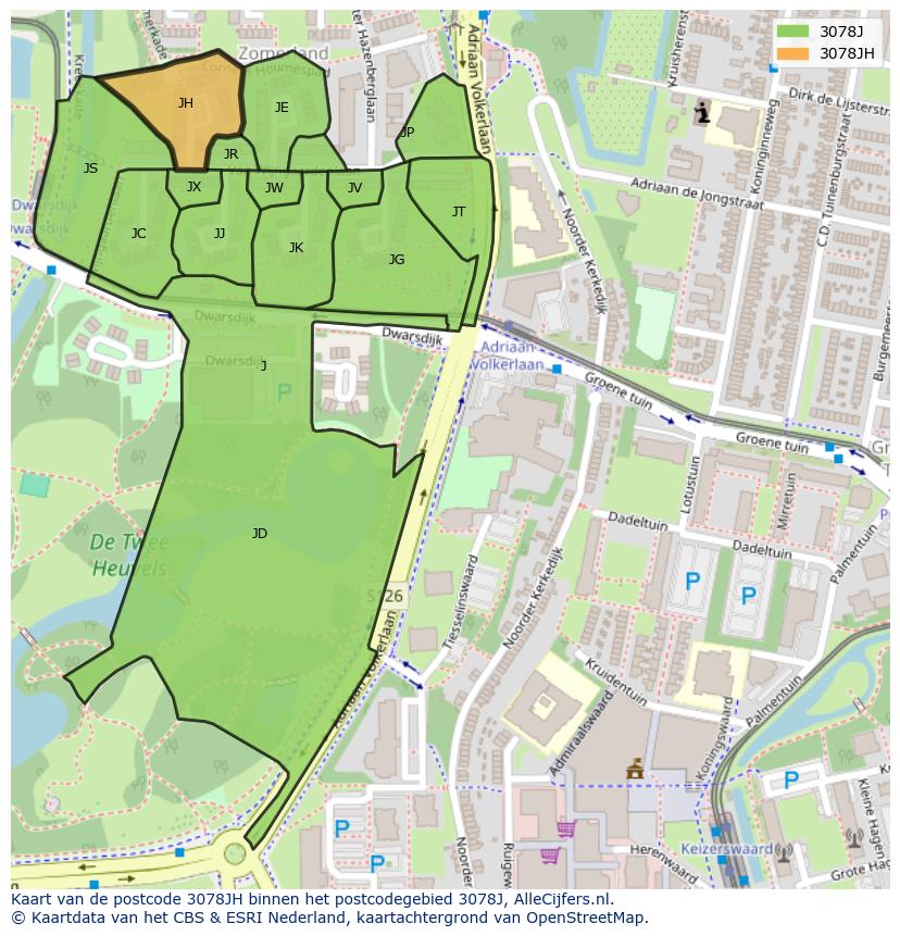 Afbeelding van het postcodegebied 3078 JH op de kaart.