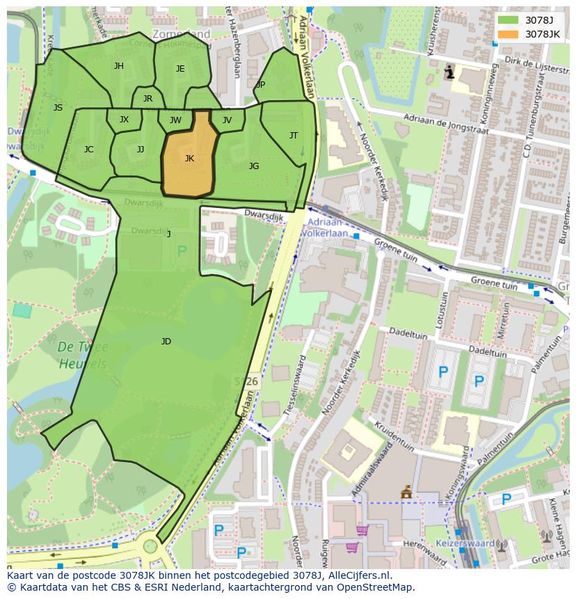 Afbeelding van het postcodegebied 3078 JK op de kaart.