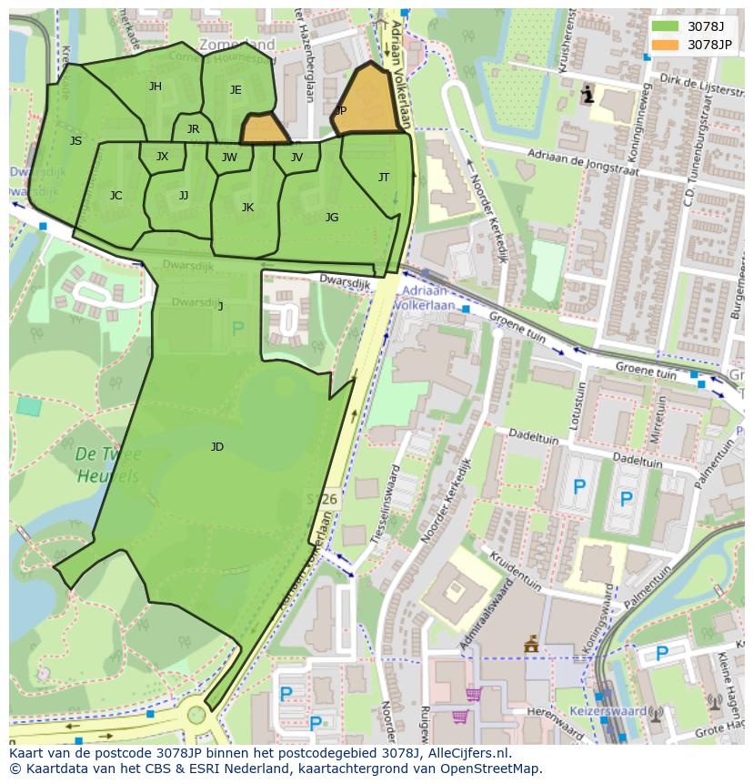 Afbeelding van het postcodegebied 3078 JP op de kaart.