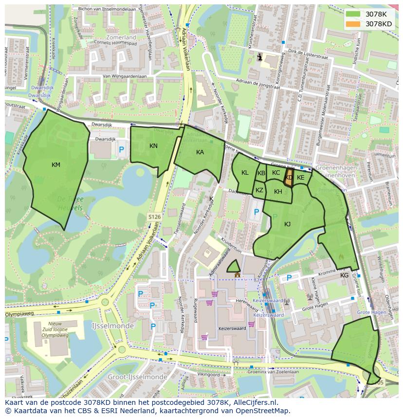 Afbeelding van het postcodegebied 3078 KD op de kaart.