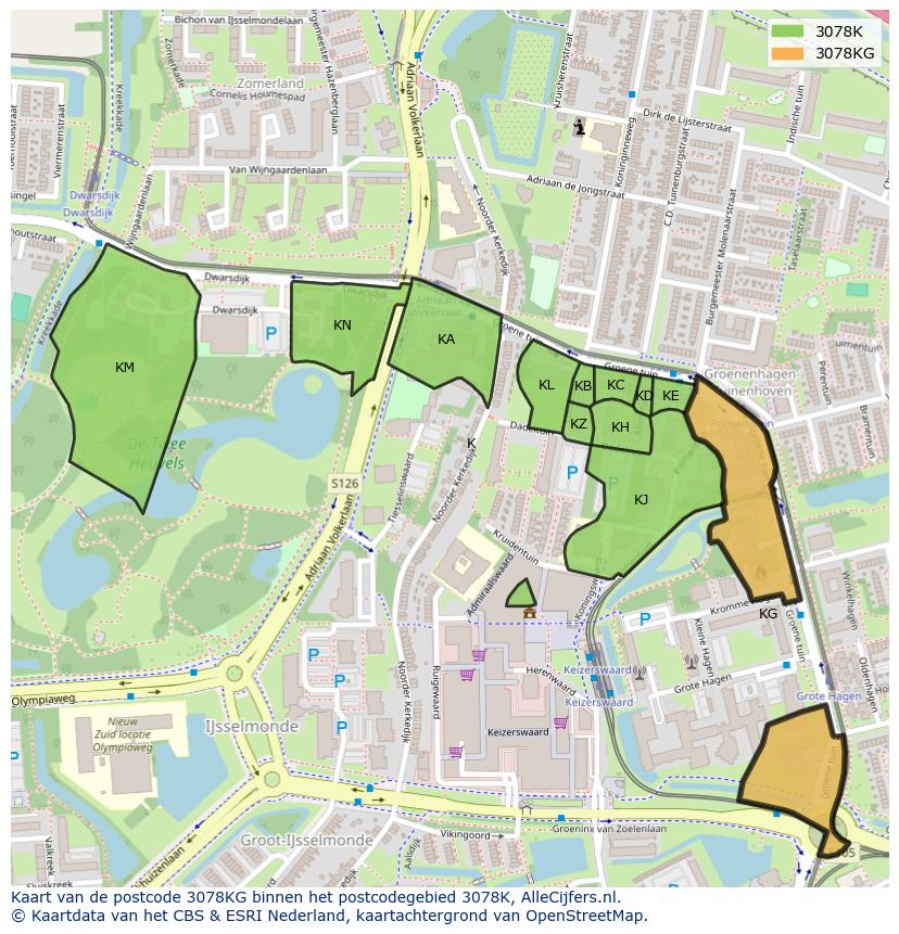 Afbeelding van het postcodegebied 3078 KG op de kaart.