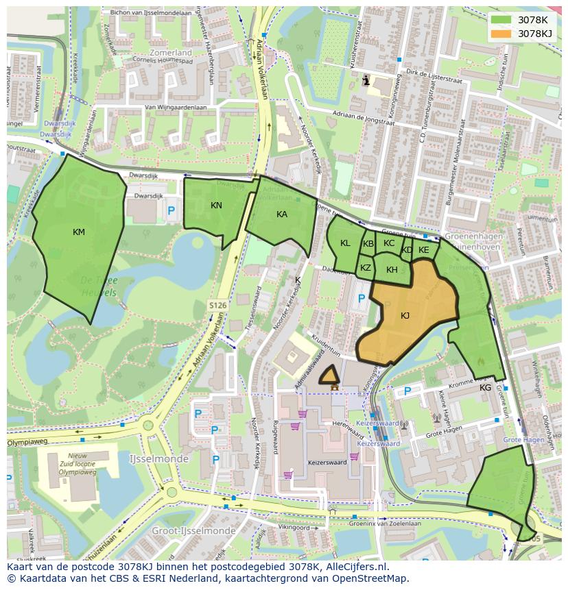 Afbeelding van het postcodegebied 3078 KJ op de kaart.