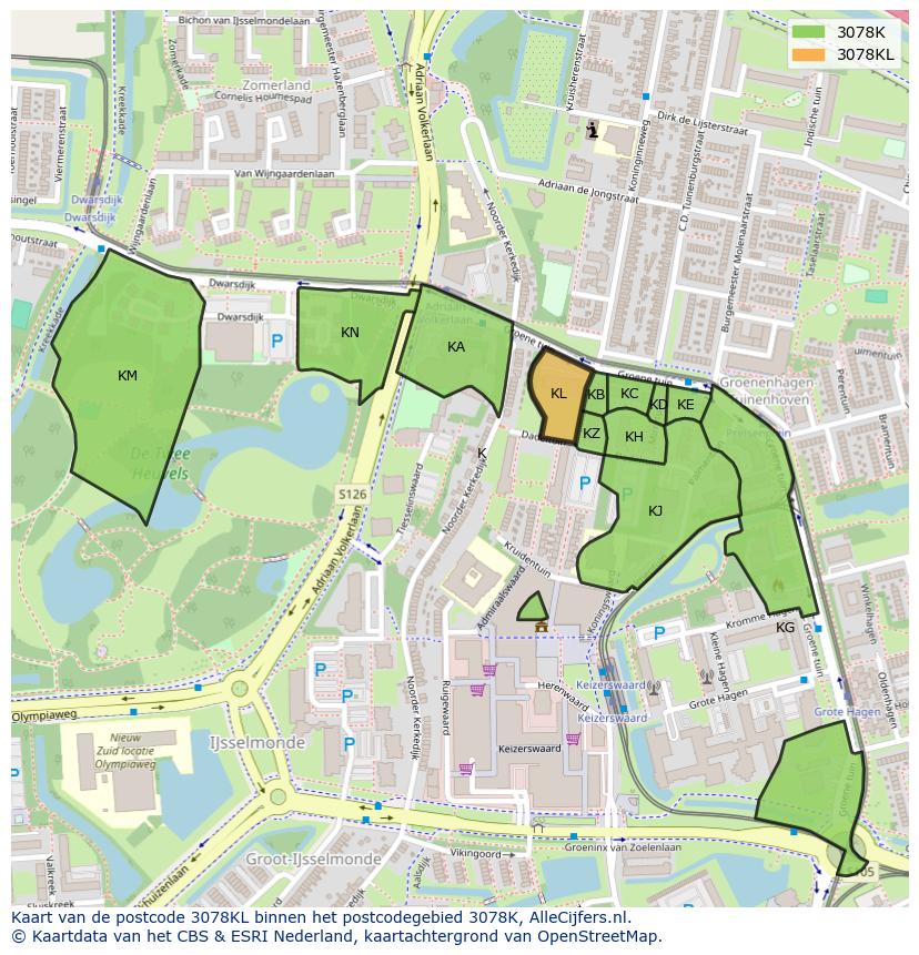 Afbeelding van het postcodegebied 3078 KL op de kaart.