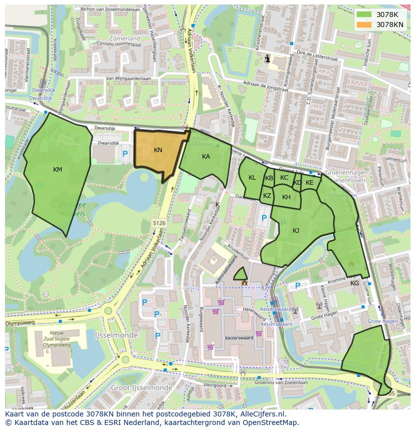 Afbeelding van het postcodegebied 3078 KN op de kaart.