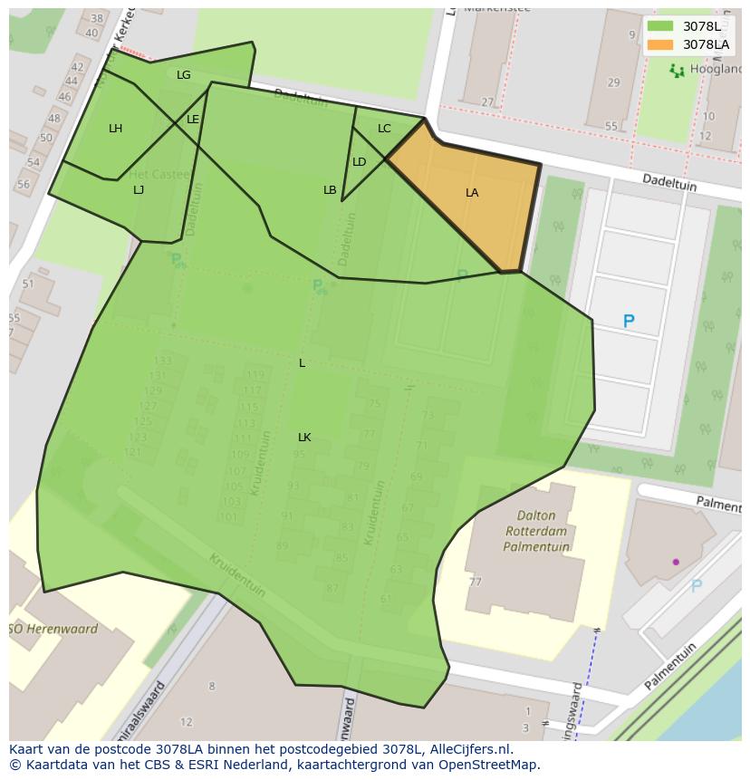 Afbeelding van het postcodegebied 3078 LA op de kaart.