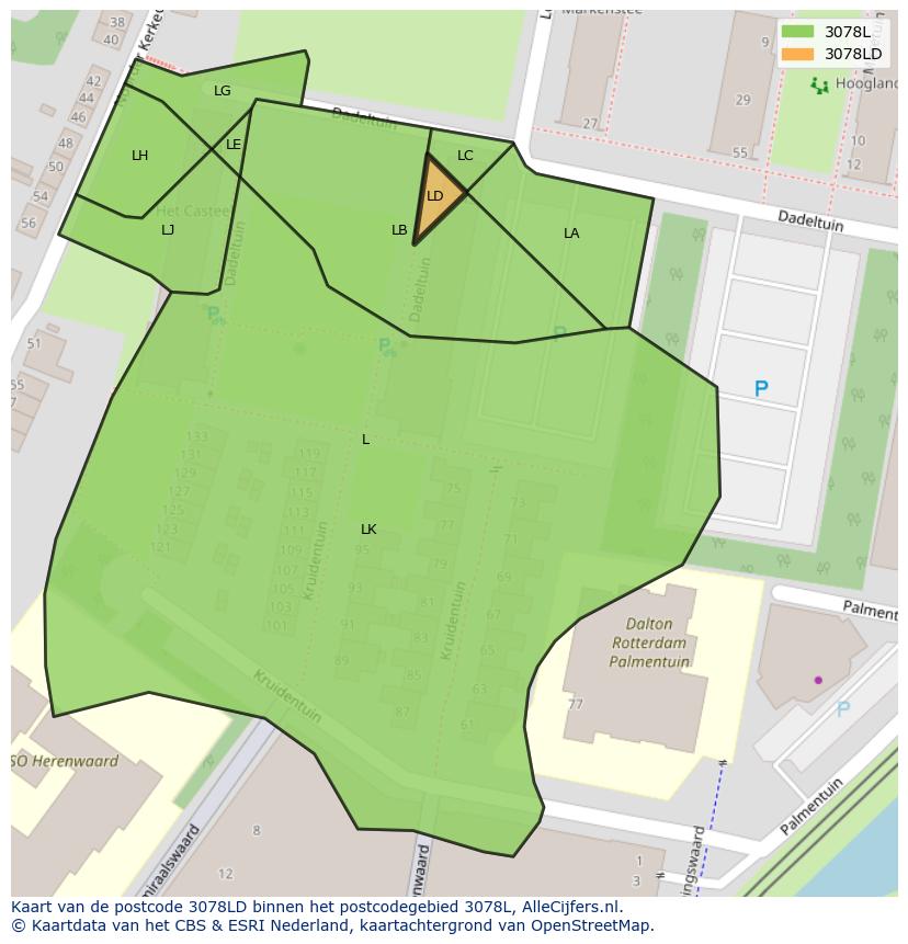 Afbeelding van het postcodegebied 3078 LD op de kaart.
