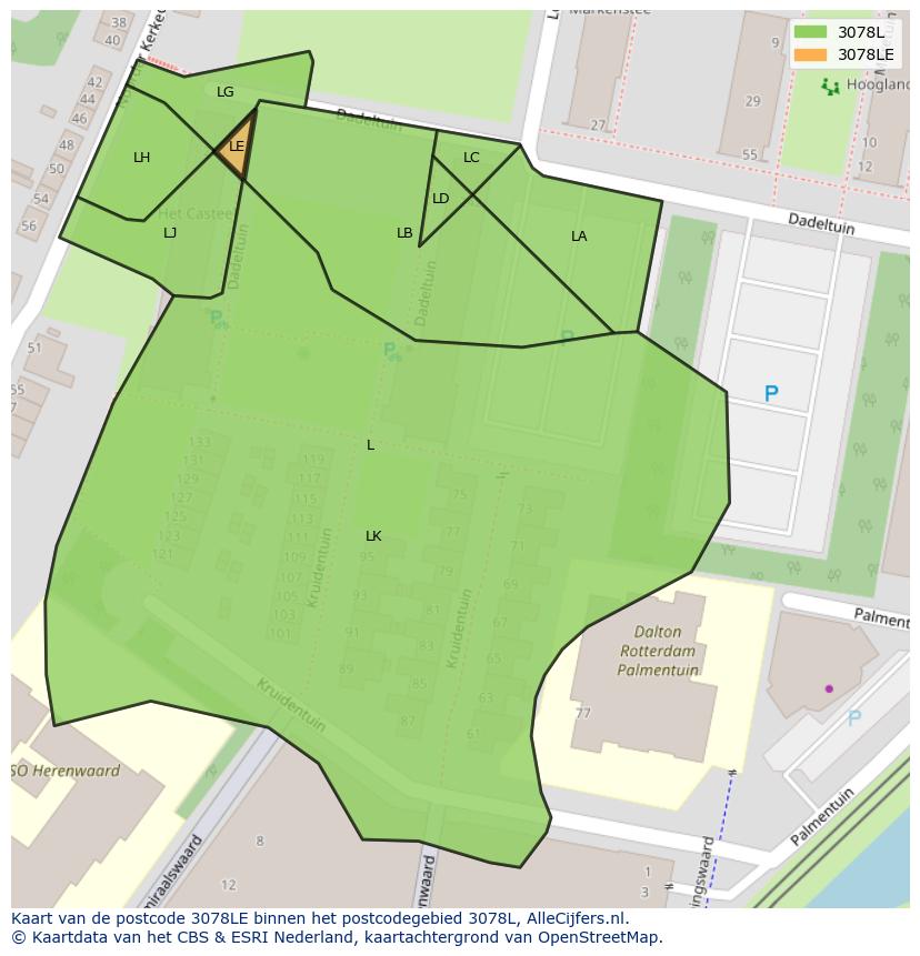Afbeelding van het postcodegebied 3078 LE op de kaart.