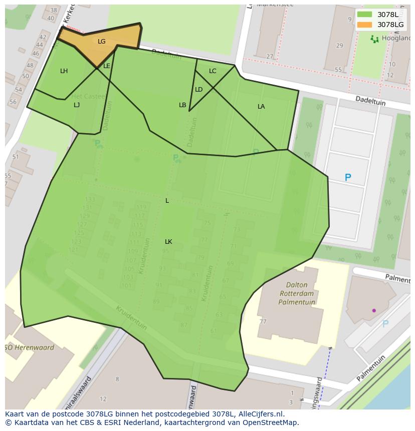 Afbeelding van het postcodegebied 3078 LG op de kaart.