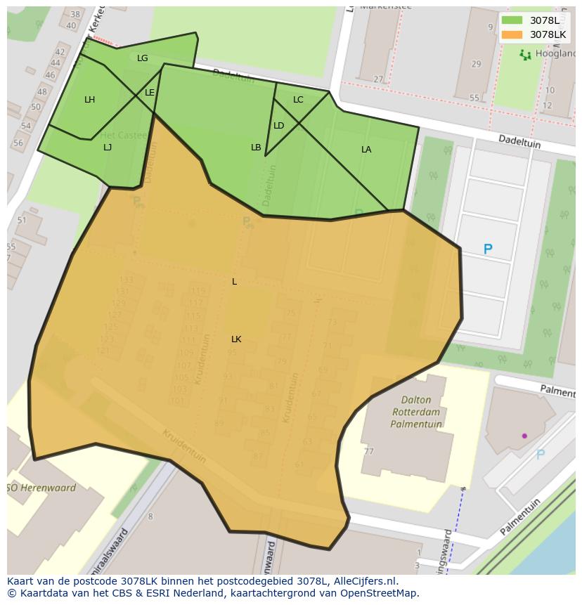 Afbeelding van het postcodegebied 3078 LK op de kaart.