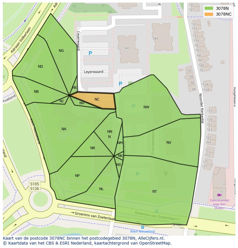 Afbeelding van het postcodegebied 3078 NC op de kaart.
