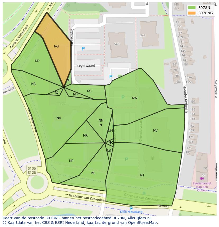 Afbeelding van het postcodegebied 3078 NG op de kaart.