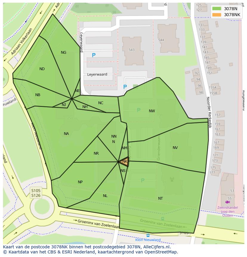 Afbeelding van het postcodegebied 3078 NK op de kaart.