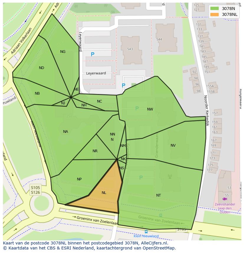 Afbeelding van het postcodegebied 3078 NL op de kaart.