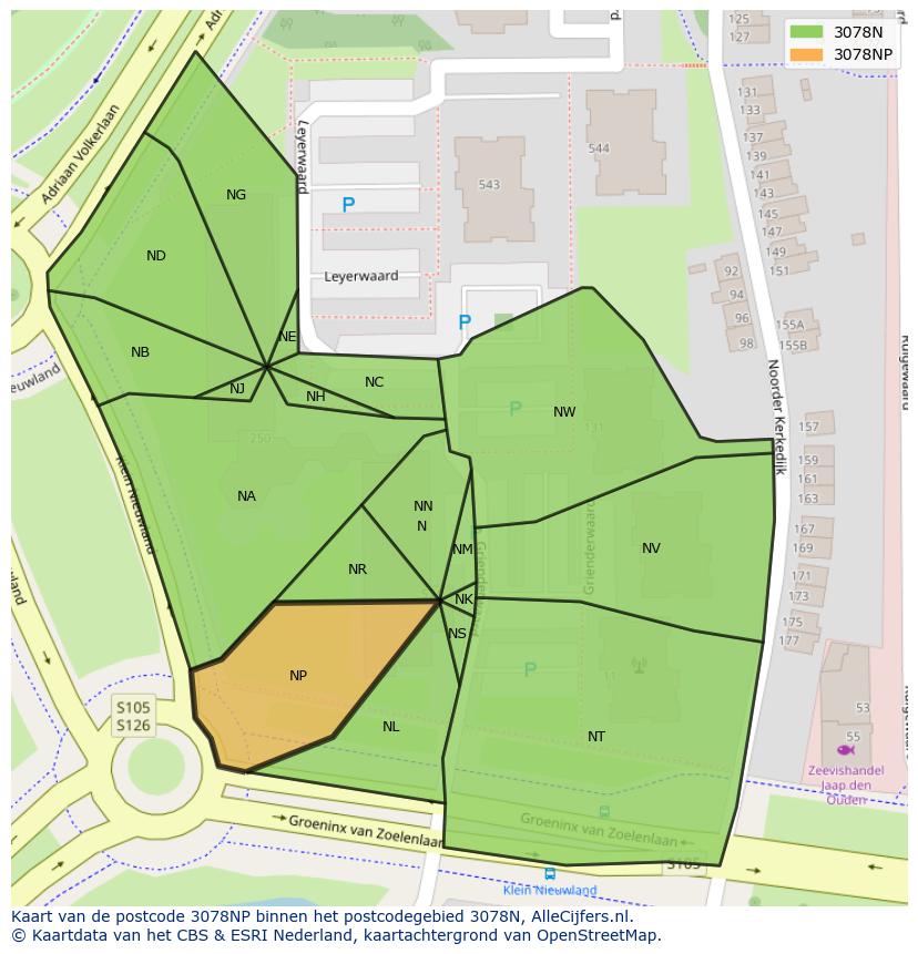 Afbeelding van het postcodegebied 3078 NP op de kaart.