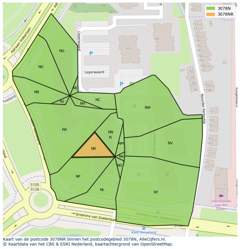 Afbeelding van het postcodegebied 3078 NR op de kaart.