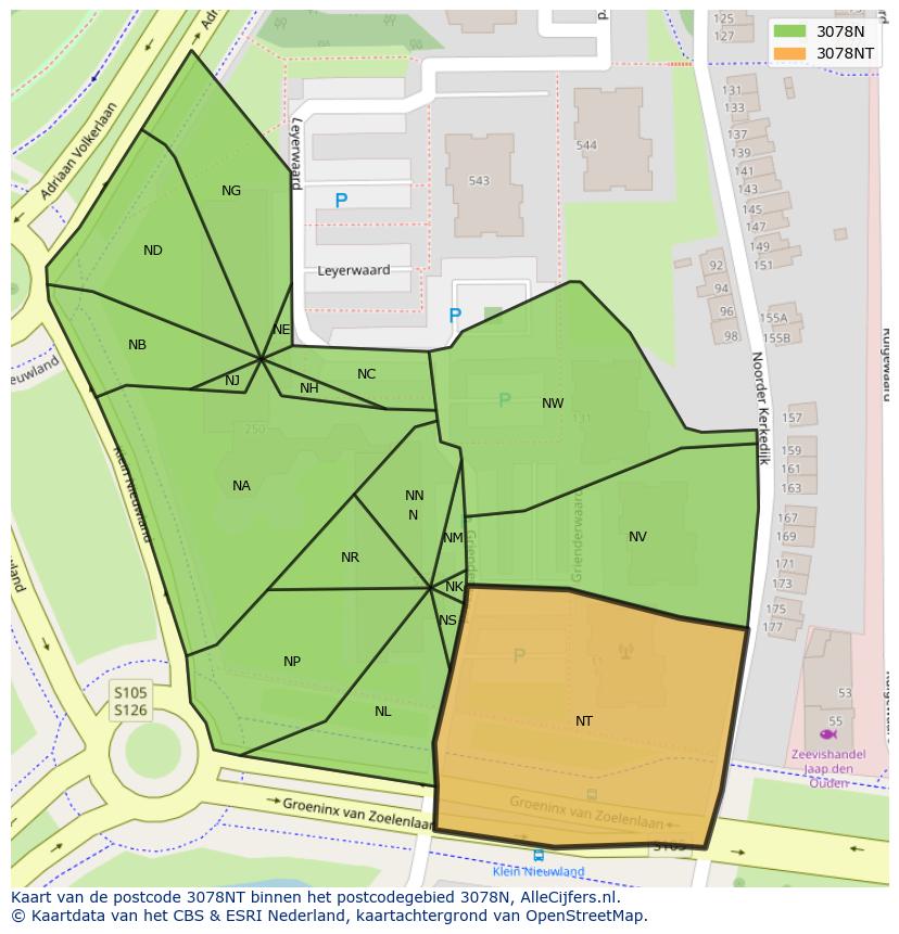 Afbeelding van het postcodegebied 3078 NT op de kaart.