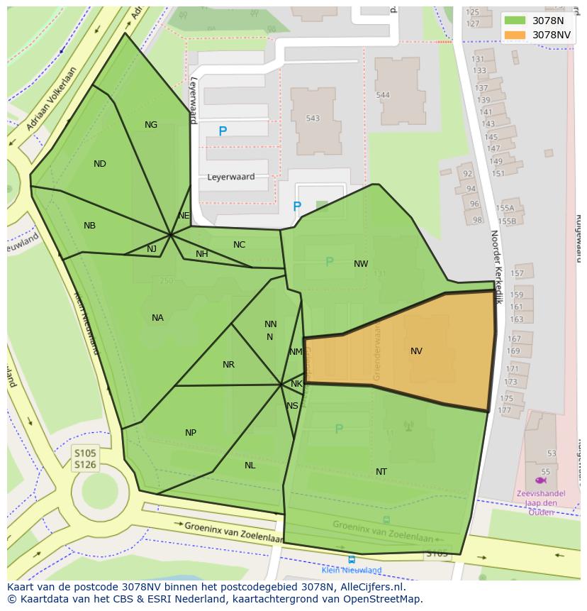 Afbeelding van het postcodegebied 3078 NV op de kaart.