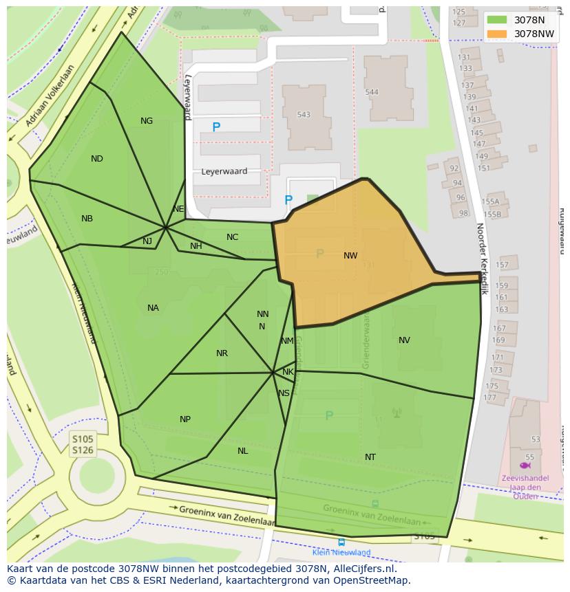 Afbeelding van het postcodegebied 3078 NW op de kaart.