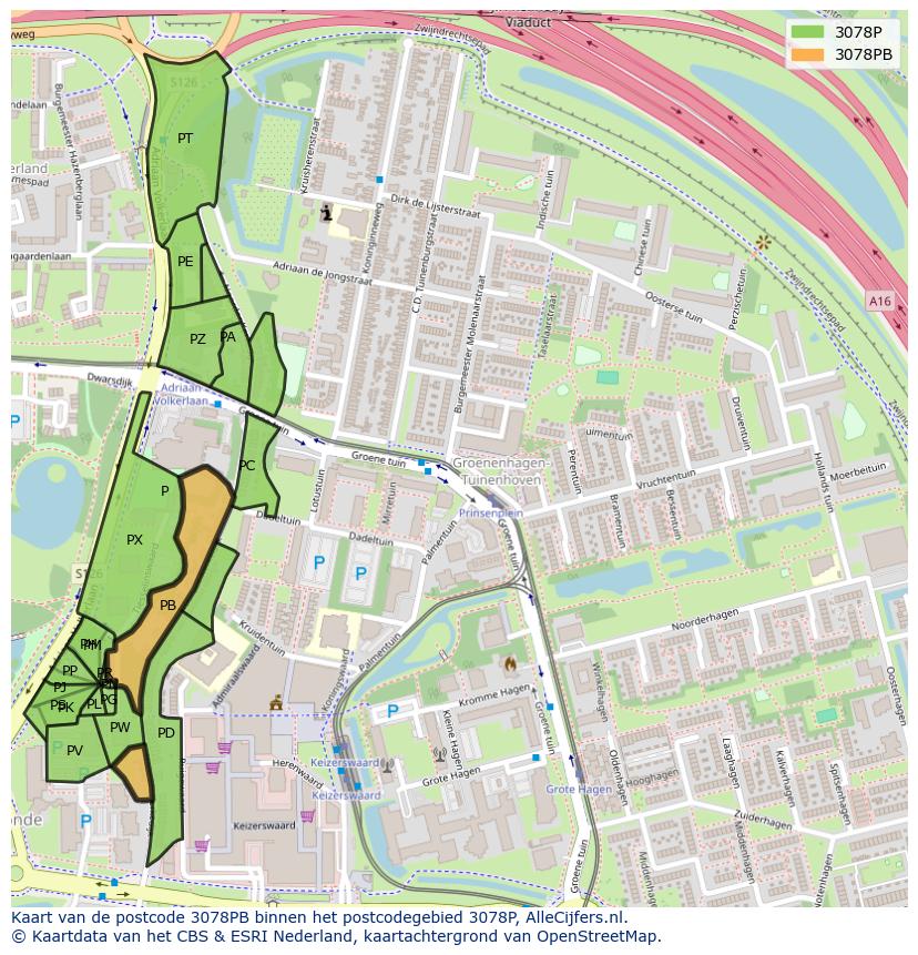 Afbeelding van het postcodegebied 3078 PB op de kaart.