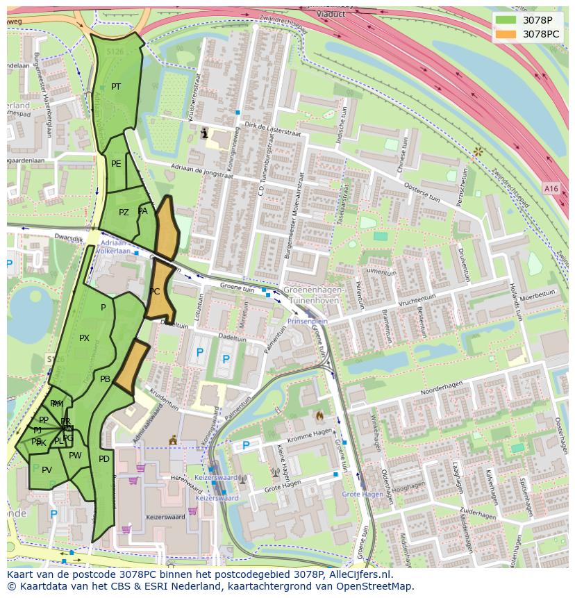 Afbeelding van het postcodegebied 3078 PC op de kaart.