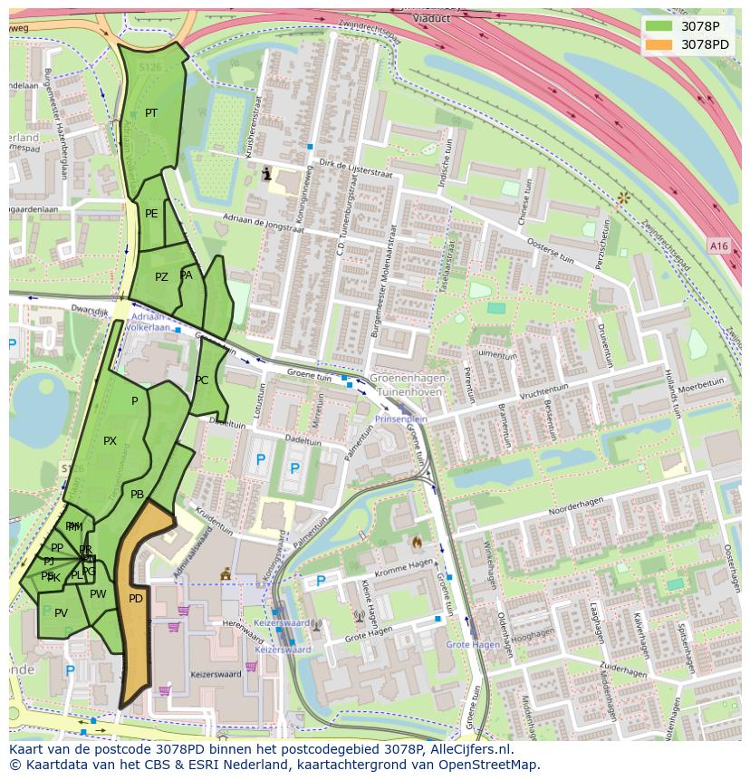 Afbeelding van het postcodegebied 3078 PD op de kaart.