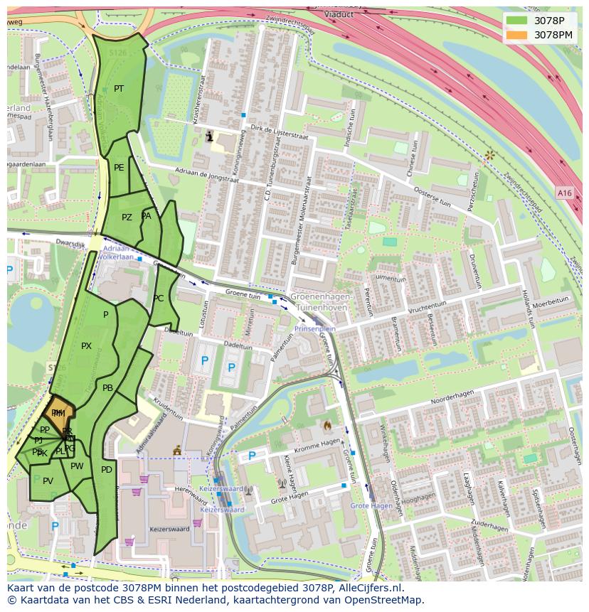 Afbeelding van het postcodegebied 3078 PM op de kaart.