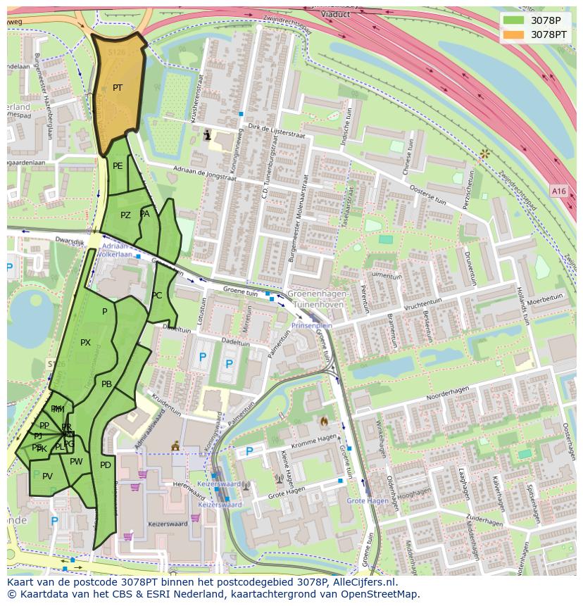 Afbeelding van het postcodegebied 3078 PT op de kaart.