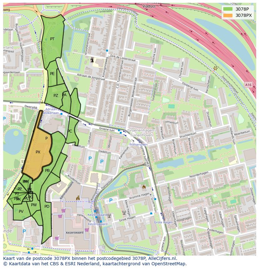 Afbeelding van het postcodegebied 3078 PX op de kaart.