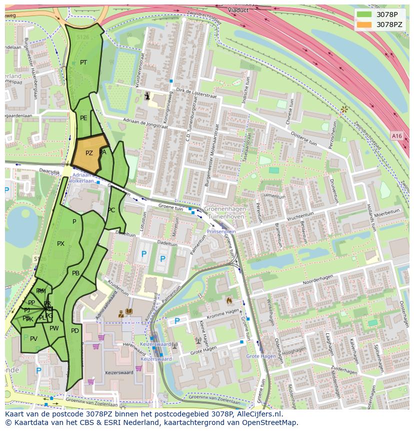 Afbeelding van het postcodegebied 3078 PZ op de kaart.
