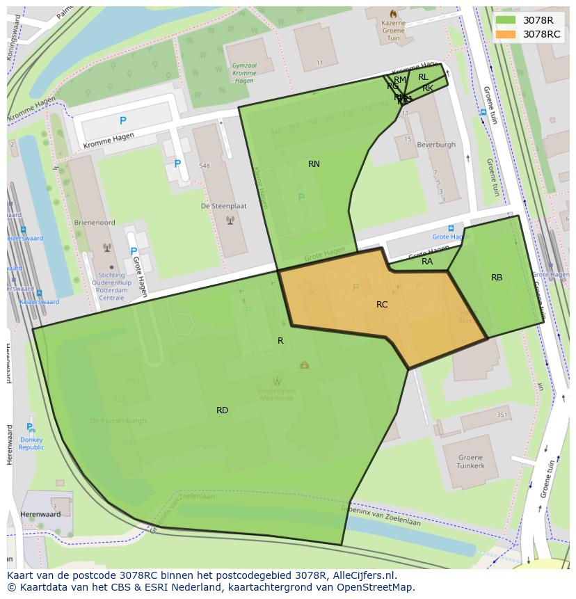 Afbeelding van het postcodegebied 3078 RC op de kaart.
