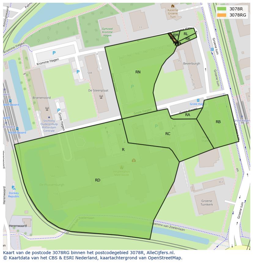 Afbeelding van het postcodegebied 3078 RG op de kaart.