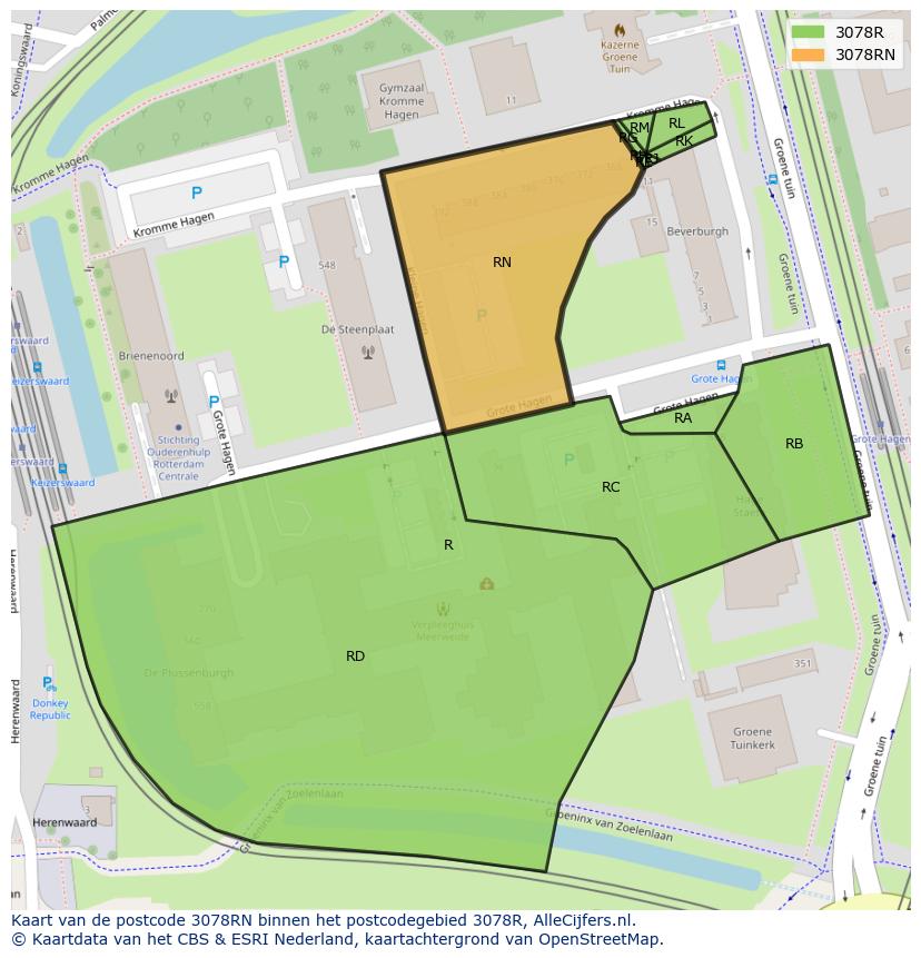 Afbeelding van het postcodegebied 3078 RN op de kaart.