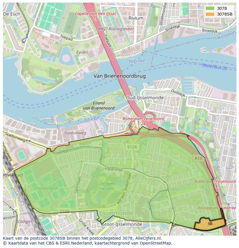 Afbeelding van het postcodegebied 3078 SB op de kaart.