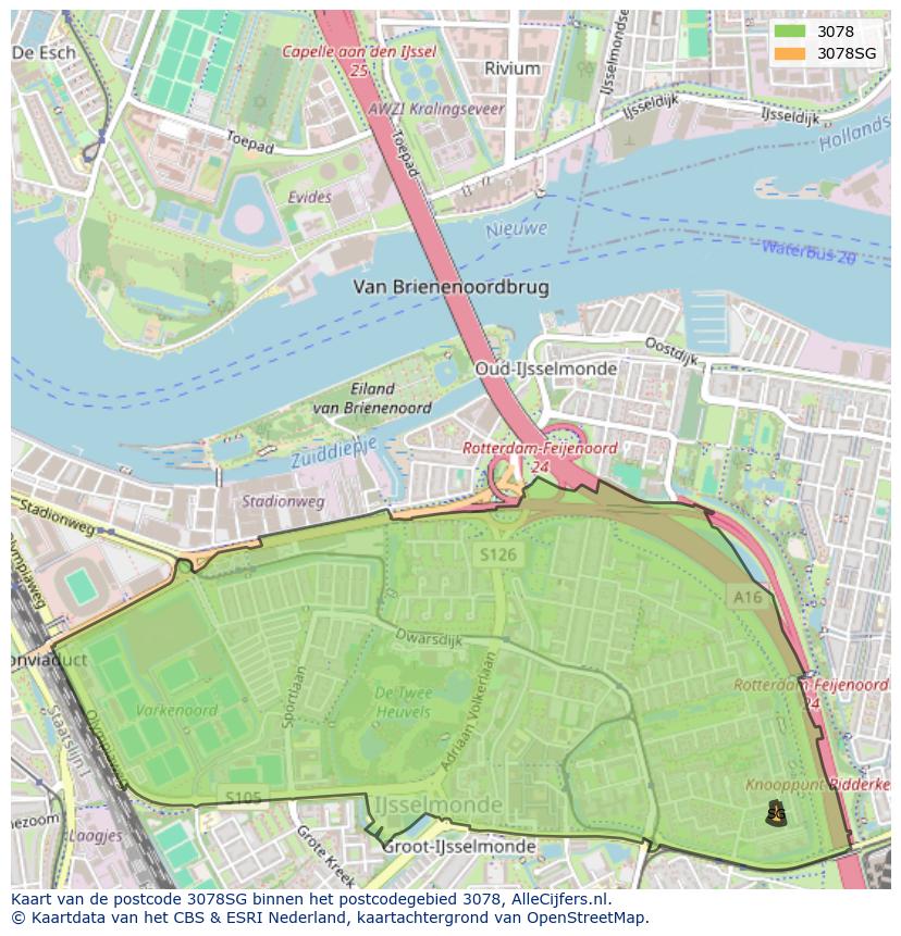 Afbeelding van het postcodegebied 3078 SG op de kaart.