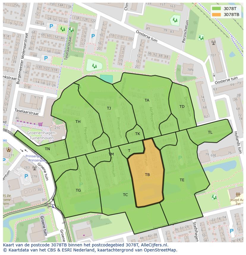 Afbeelding van het postcodegebied 3078 TB op de kaart.