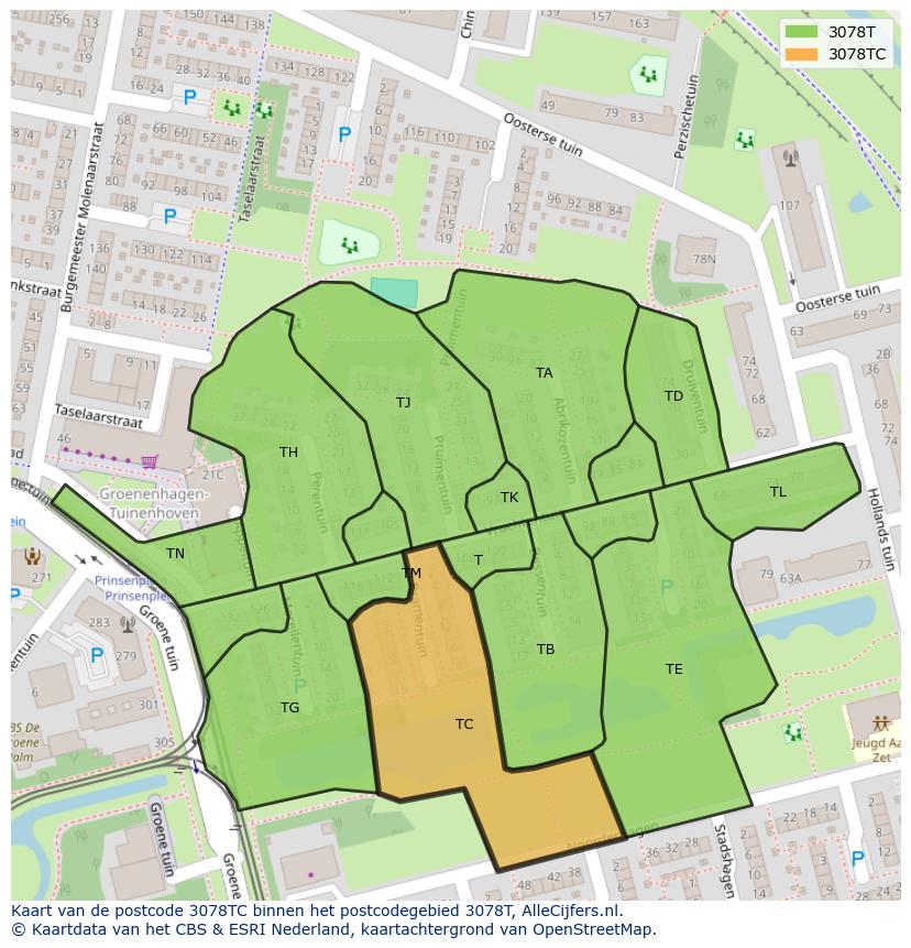 Afbeelding van het postcodegebied 3078 TC op de kaart.