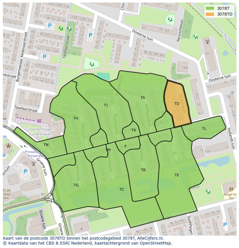 Afbeelding van het postcodegebied 3078 TD op de kaart.