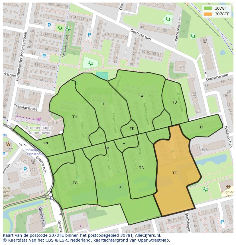 Afbeelding van het postcodegebied 3078 TE op de kaart.
