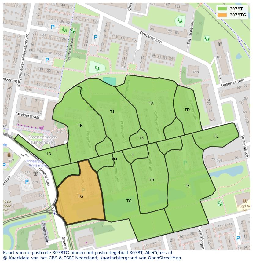 Afbeelding van het postcodegebied 3078 TG op de kaart.