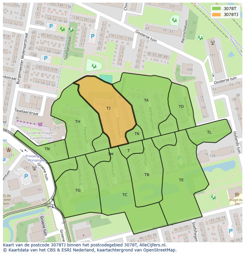 Afbeelding van het postcodegebied 3078 TJ op de kaart.