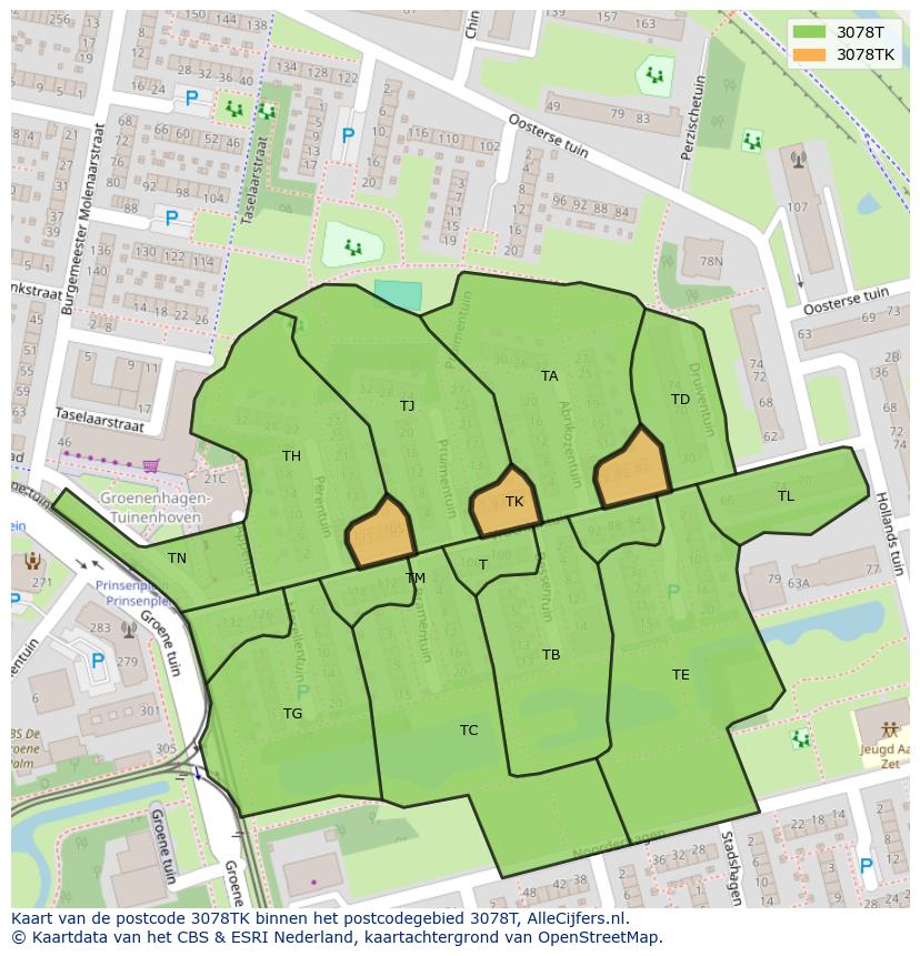 Afbeelding van het postcodegebied 3078 TK op de kaart.