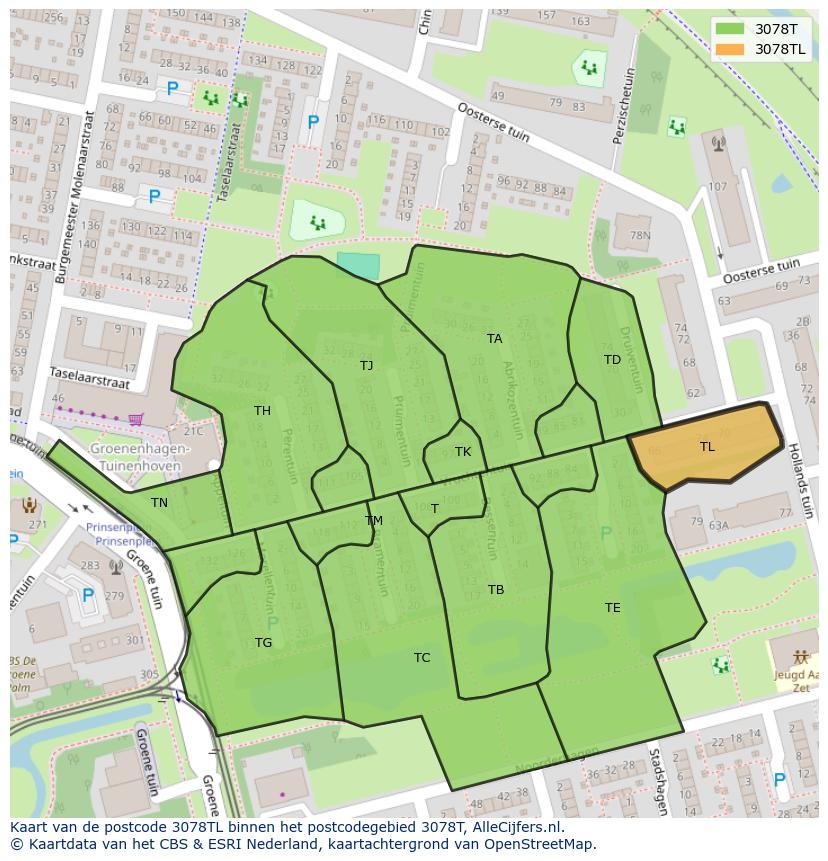 Afbeelding van het postcodegebied 3078 TL op de kaart.