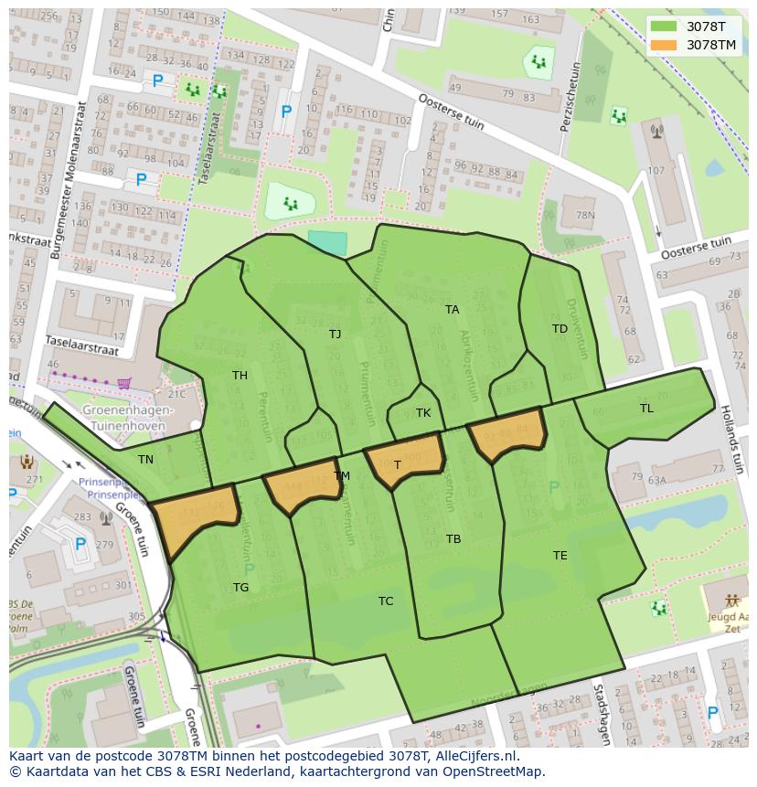 Afbeelding van het postcodegebied 3078 TM op de kaart.